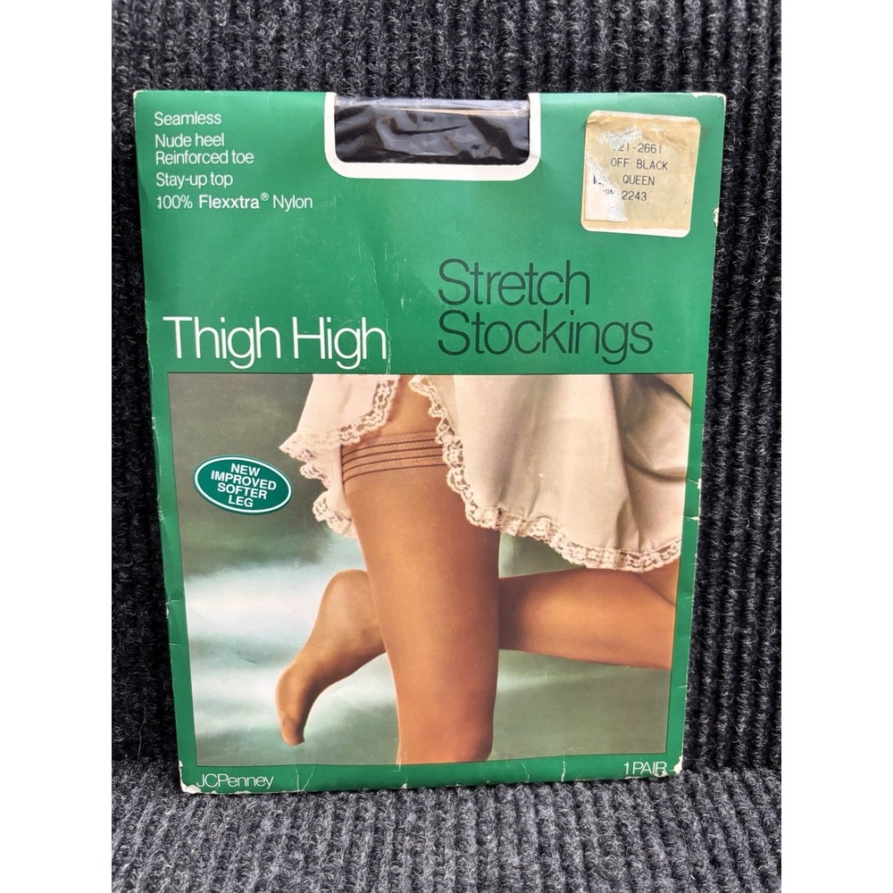 Vintage JC Penney Long Wearing Thigh High Stretch Stockings Off Black Average
